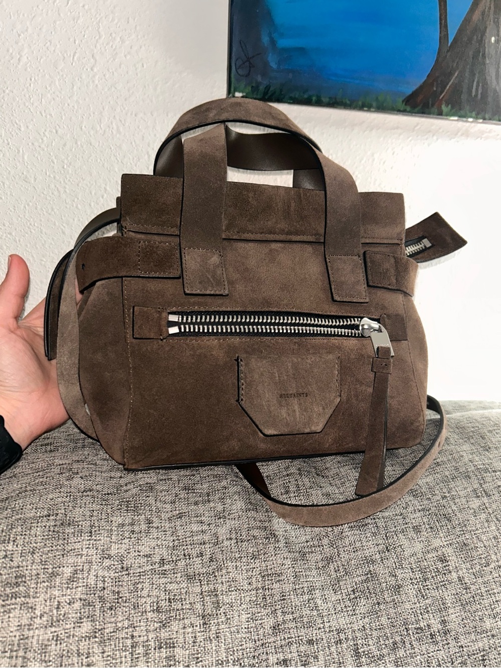 AllSAINTS Mini Perez Suede Top Handle Bag - Picture 3 of 14